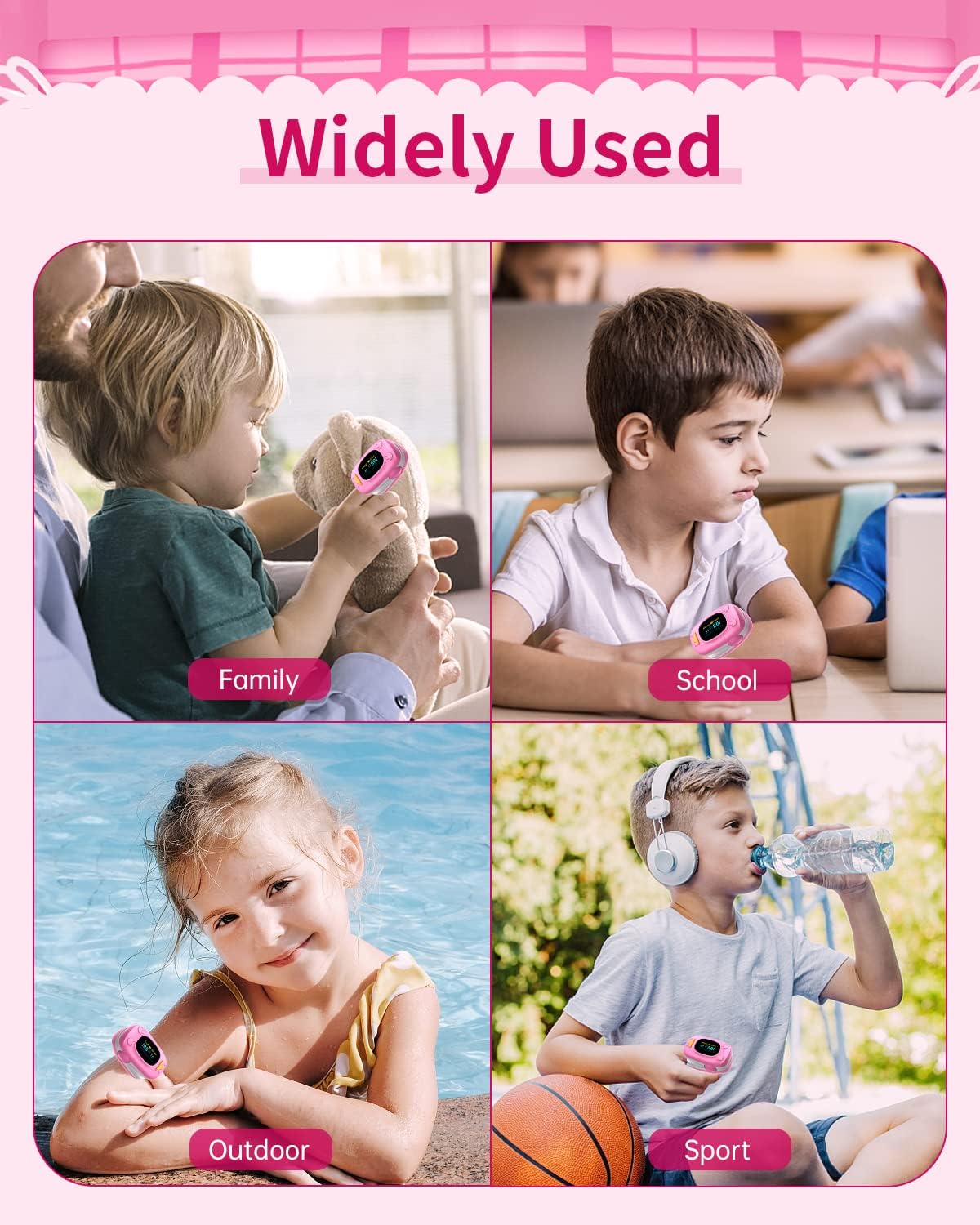 HealthTree Children's Fingertip Pulse Oximeter (Pink)