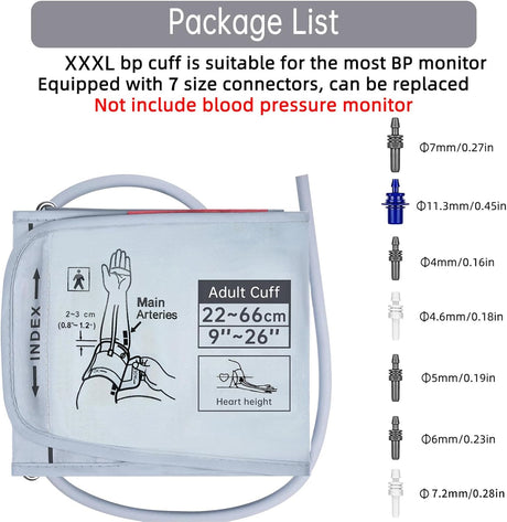 Replacement Blood Pressure Monitor Cuff with Connectors Pediatric to XXXL Sizes