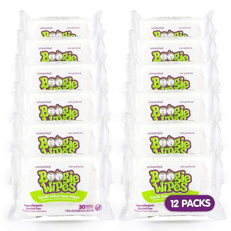 Boogie Saline Nose Wipes for Baby & Kids – Unscented, Aloe-Infused