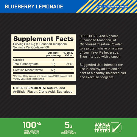 Optimum Nutrition Creatine Monohydrate – Blueberry Lemonade Flavor