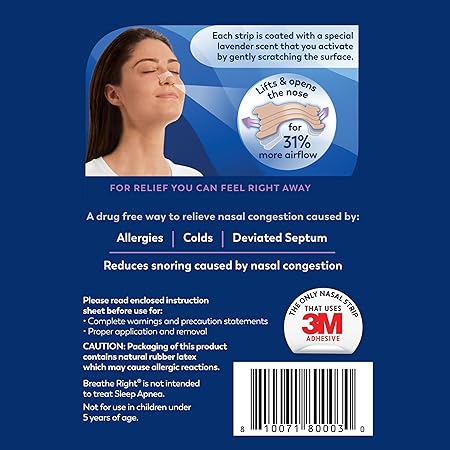 Breathe Right Lavender Scent Extra Strength Tan Nasal Strips, 26 Count