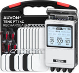 AUVON TENS Unit Muscle Stimulator - Rechargeable 4-Channel Pain Relief Device with 8 Modes & 16 Pads