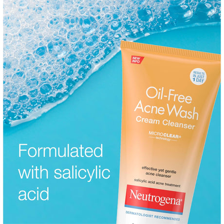 Neutrogena Oil-Free Acne Face Wash Cream Cleanser with 2% Salicylic Acid, 6.7 fl oz