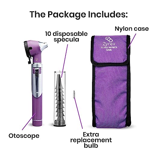 Zyrev ZetaLife Otoscope - Ear Scope with Light, Ear Infection Detector, Pocket Size (Purple Color)