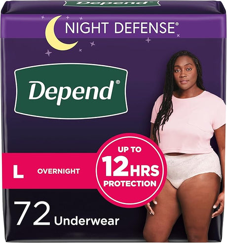 Depend Night Defense Women’s Incontinence Underwear, Large, Blush