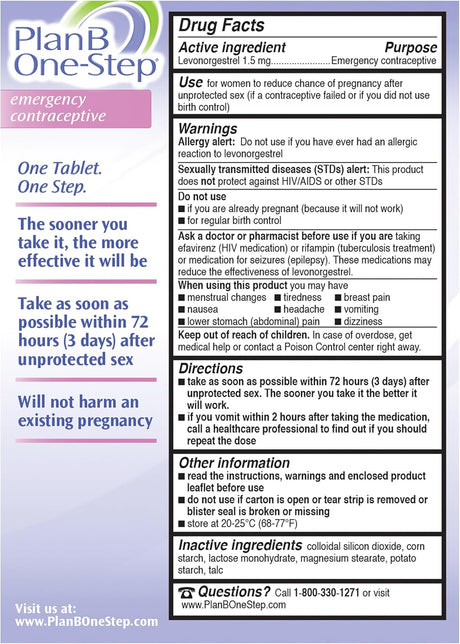 Plan B One-Step Emergency Contraceptive Tablet (1.5 mg)