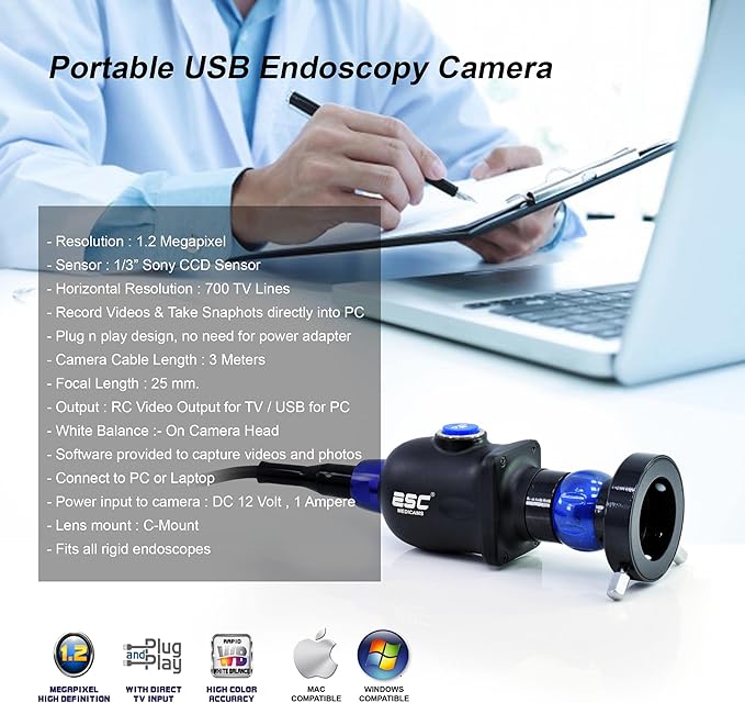 ENT-2000US-P Endoscopy Camera – HD Rigid Scope with USB Adapter