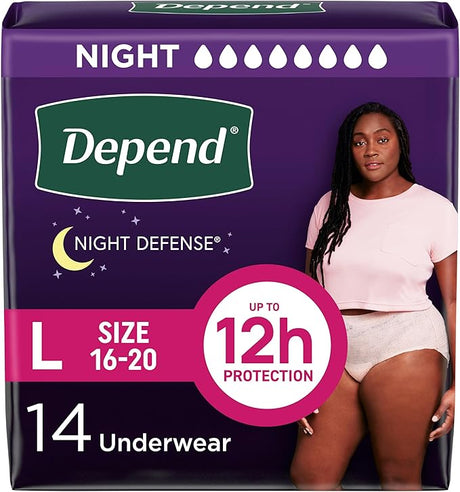 Depend Night Defense Women’s Incontinence Underwear, Large, Blush