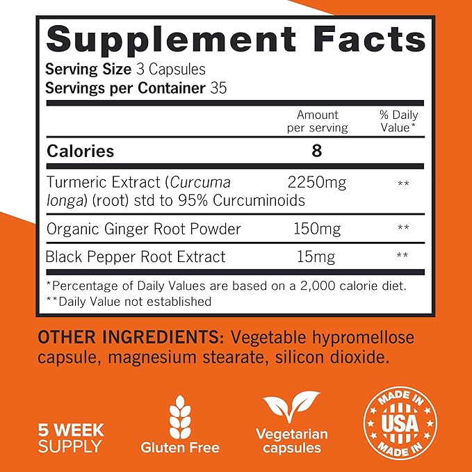 Qunol Turmeric Curcumin + Ginger & Black Pepper – 105 Capsules