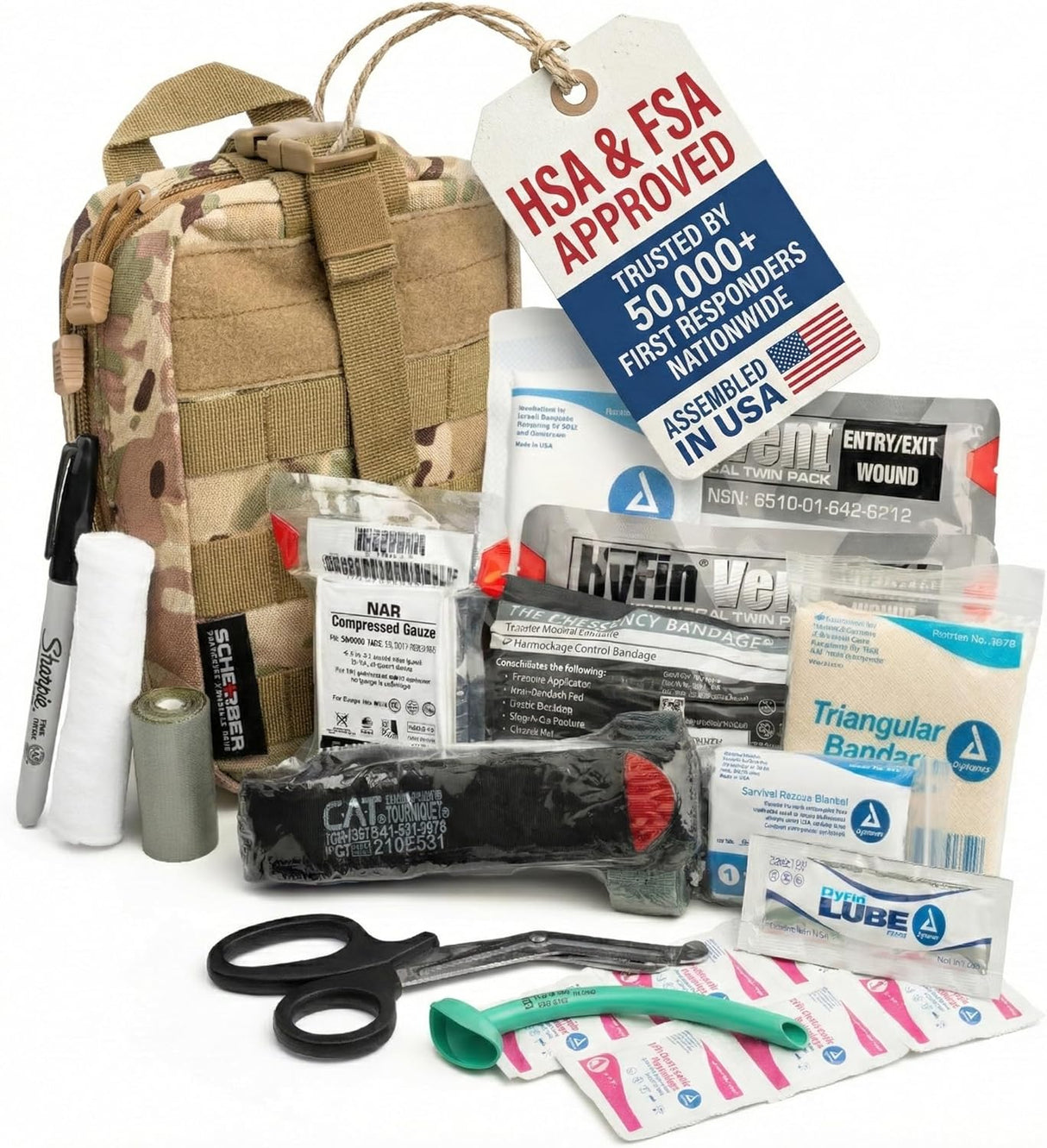 Scherber Premium IFAK Trauma Kit – Fully Stocked MOLLE Pouch (Camo)