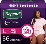 Depend Night Defense Women’s Incontinence Underwear, Large, Blush