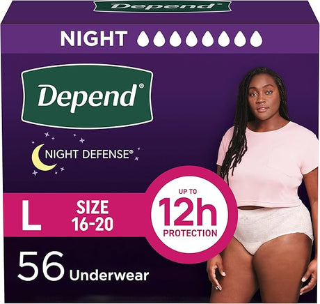 Depend Night Defense Women’s Incontinence Underwear, Large, Blush