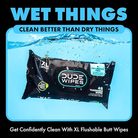 DUDE Wipes – Extra Large Flushable Wipes (6-Pack, 288 Wipes)