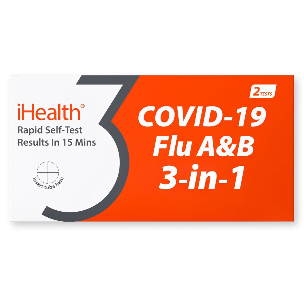 iHealth COVID-19/Flu A&B 3-in-1 Home Rapid Test Kit, 2 Ct