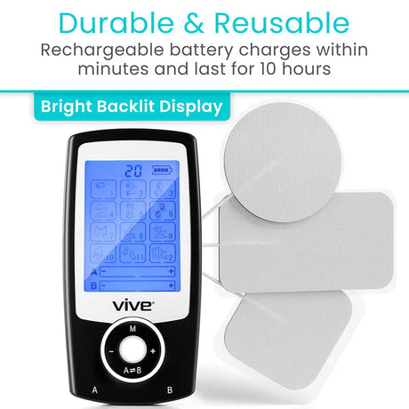 Vive 8 Mode TENS Unit with LCD Display – Rechargeable