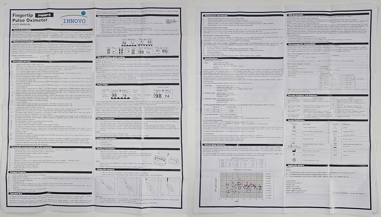 Innovo iP900BP-B Fingertip Pulse Oximeter Blood Oxygen Monitor [Bluetooth]