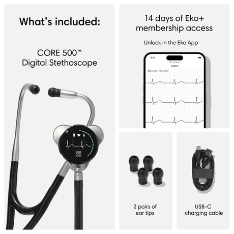 Eko CORE 500™ Digital Stethoscope – Silver w/ Case