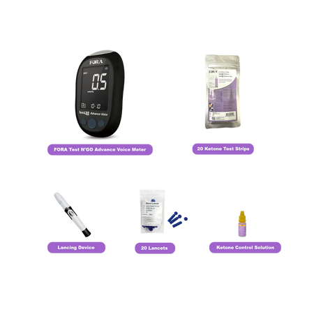 FORA Test N'Go Advance Voice Blood Ketone Testing Kit