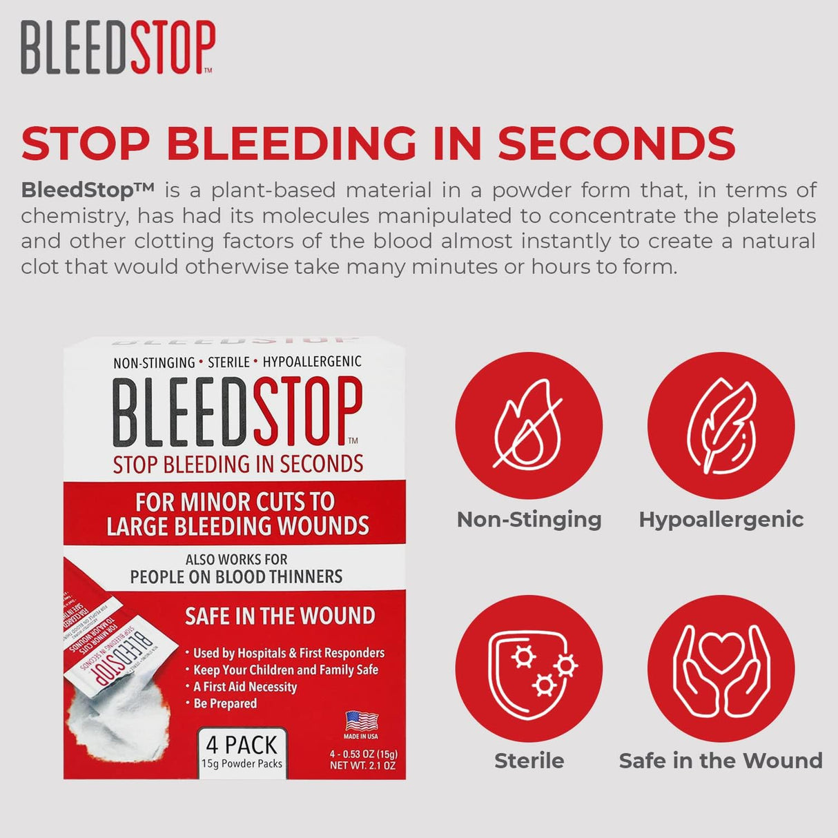 BleedStop First Aid Powder (4 Pack)