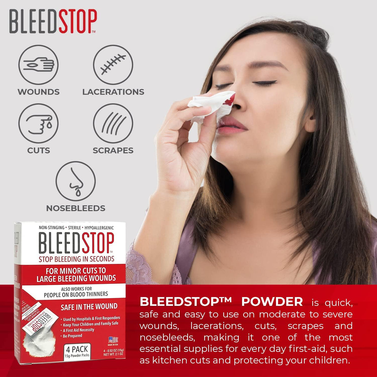 BleedStop First Aid Powder (4 Pack)