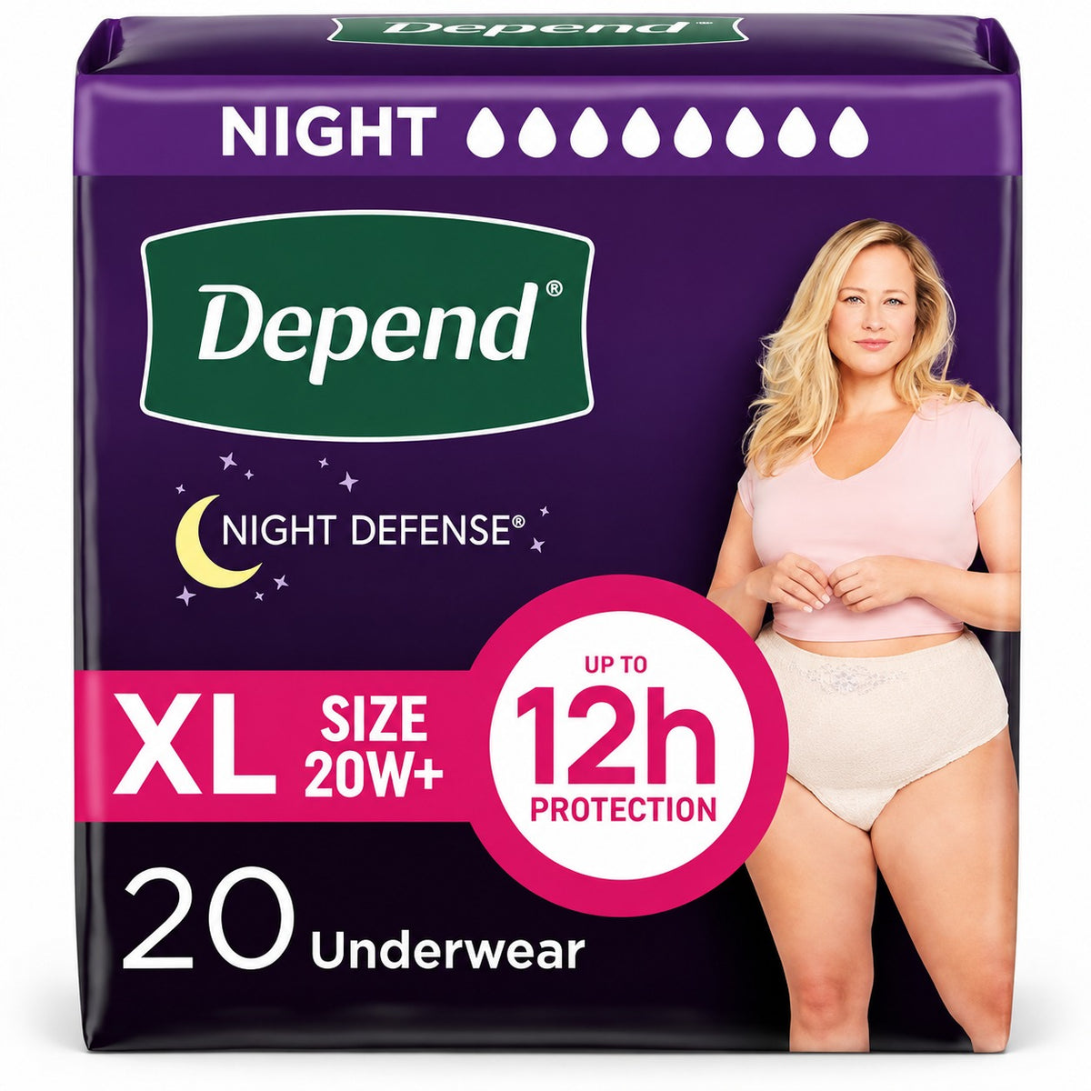 Depend Night Defense Women’s Incontinence Underwear, X-Large, Blush