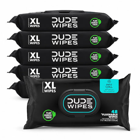 DUDE Wipes – Extra Large Flushable Wipes (6-Pack, 288 Wipes)