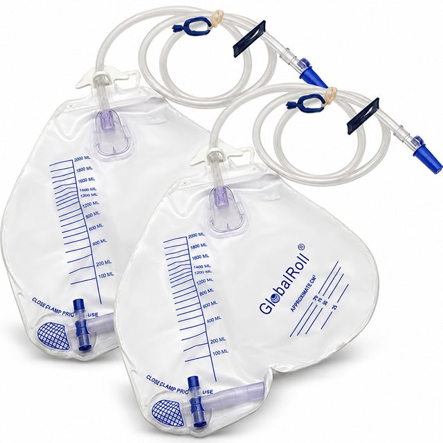 GlobalRoll Urinary Drainage Bag with Anti-Reflux Chamber (2000 mL, 48" Tube)