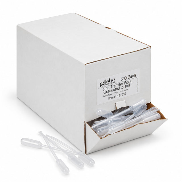 Globe Scientific Graduated Transfer Pipettes, Non-Sterile, 500 per Box
