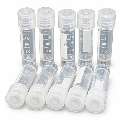Graduated Plastic Cryovials, 2 mL, Screw Cap, 20 Pack