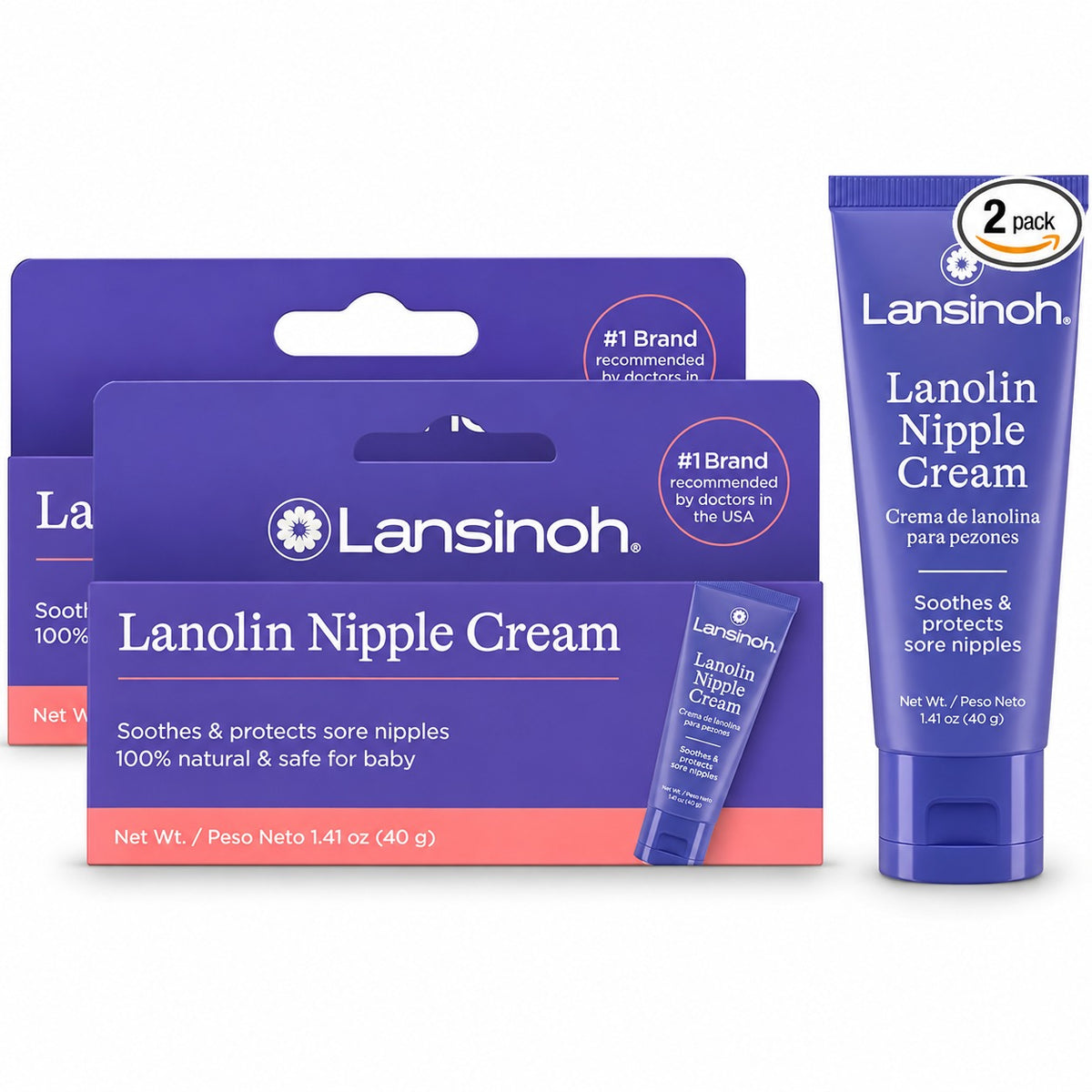 Lansinoh Lanolin Nipple Cream 1.41oz (2 Pack) for Breastfeeding