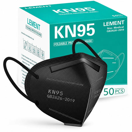 LEMENT Black KN95 5-Layer Disposable Face Masks – 50 Count
