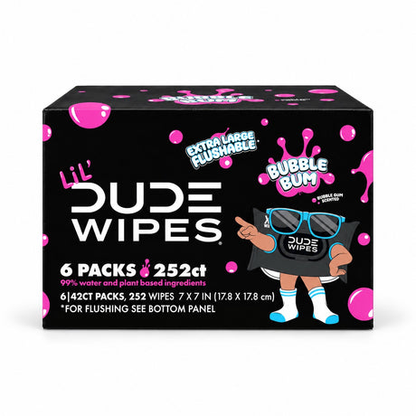 LiL' DUDE Kids Flushable Wipes, Bubble Gum Scent, 252 Count (6 Pack)