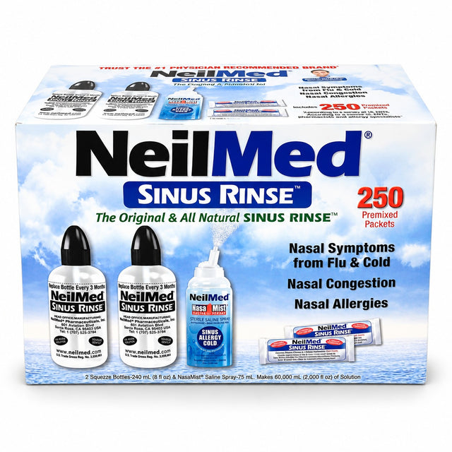 NeilMed Sinus Rinse 2-Bottle Kit + Bonus Saline Spray (250 Packets)