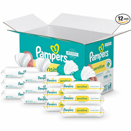 Pampers Sensitive Baby Wipes, 1008 Ct (Flip-Top + Refill Packs), Unscented