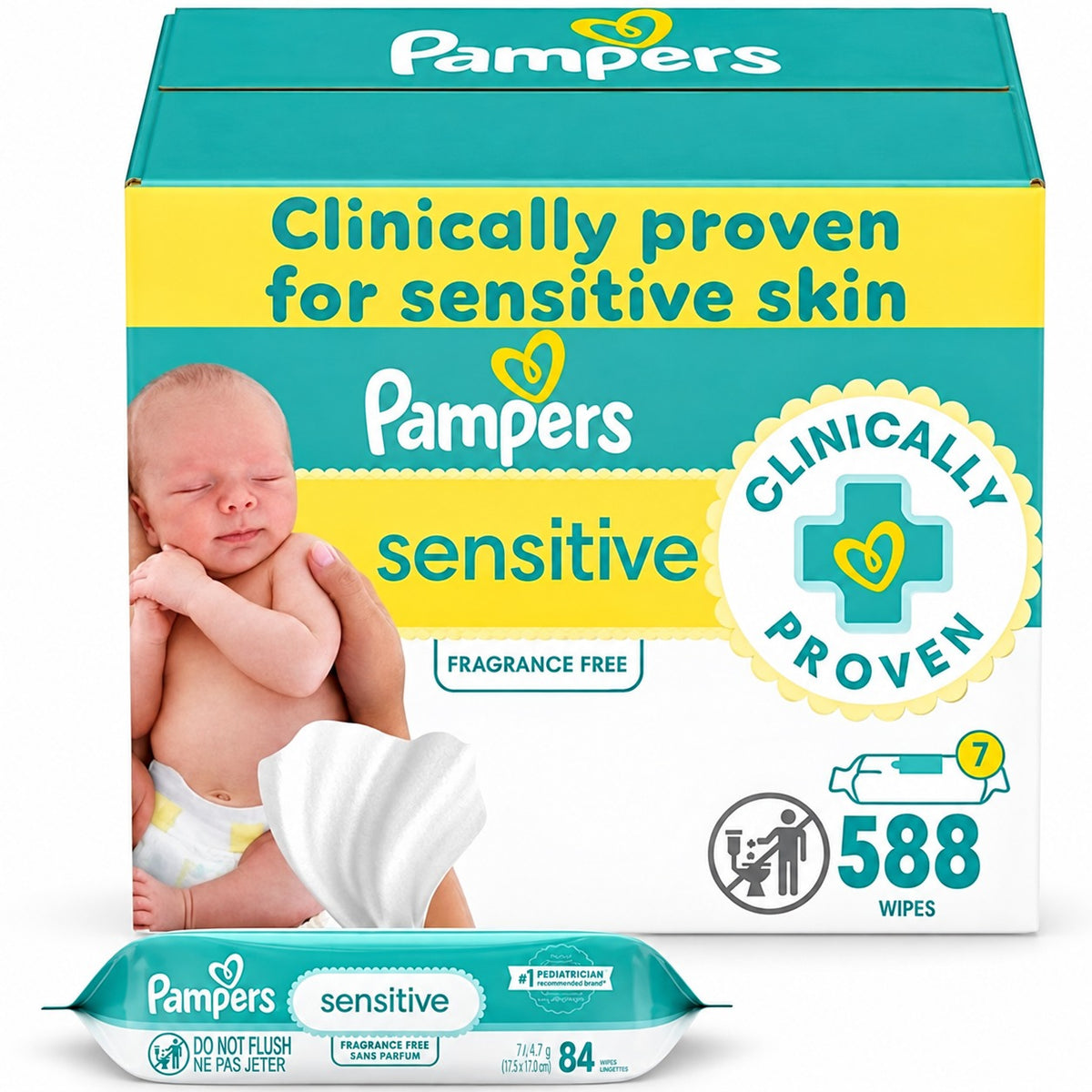 Pampers Sensitive Baby Wipes – 588 Count (7 Refill Packs, Unscented)
