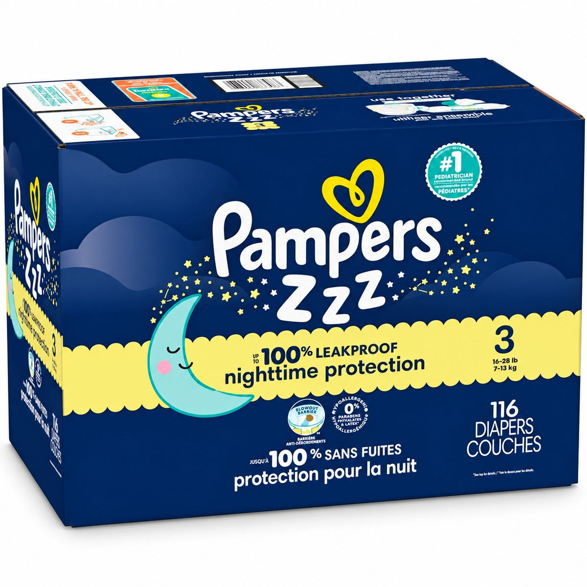 Pampers ZZZ Overnights Size 3 Diapers (16–28 lbs)