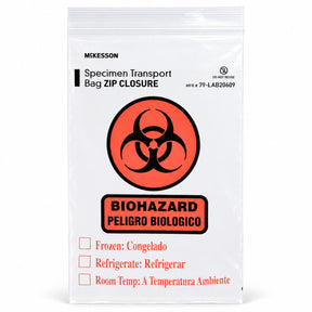 McKesson Specimen Transport Bags, Zip Closure, Biohazard Symbol, Multiple Sizes