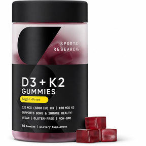 Sports Research Vegan Vitamin D3 + K2 Gummies – 5000 IU D3, MK-7 K2 60ct