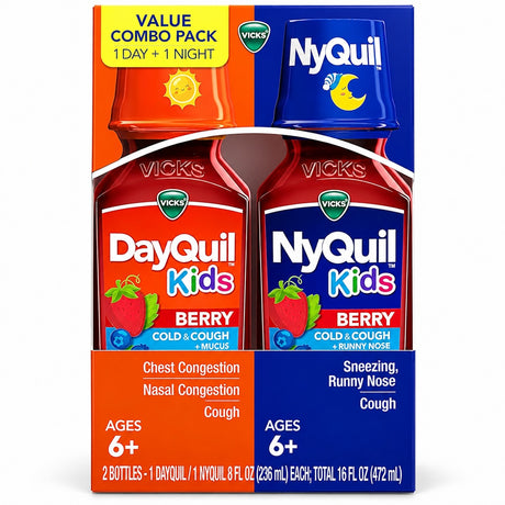 Vicks Kids DayQuil & NyQuil Cold & Cough – Berry, 2x8oz