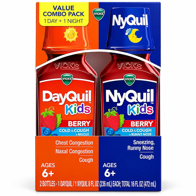 Vicks Kids DayQuil & NyQuil Cold & Cough – Berry, 2x8oz