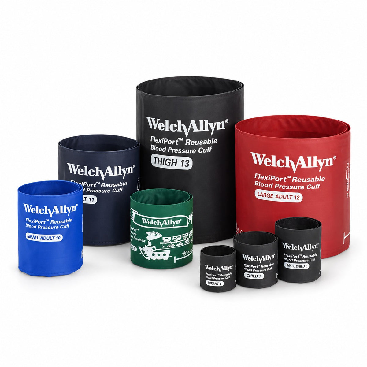 Welch Allyn FlexiPort Reusable Blood Pressure Cuffs Only – Complete Size Set (REUSE-MU) - NO Tubes
